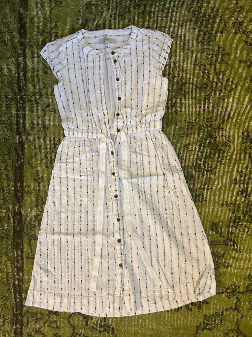 LOFT White Striped Midi Dress